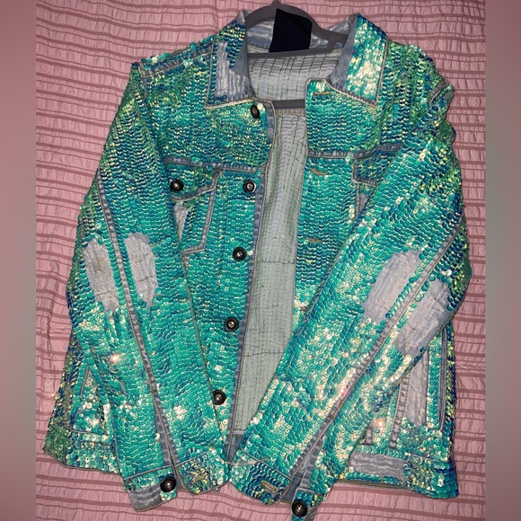 SEQUIN EMBROIDERED DENIM JACKET DEMI X FREE PEOPLE - Picture 3 of 8